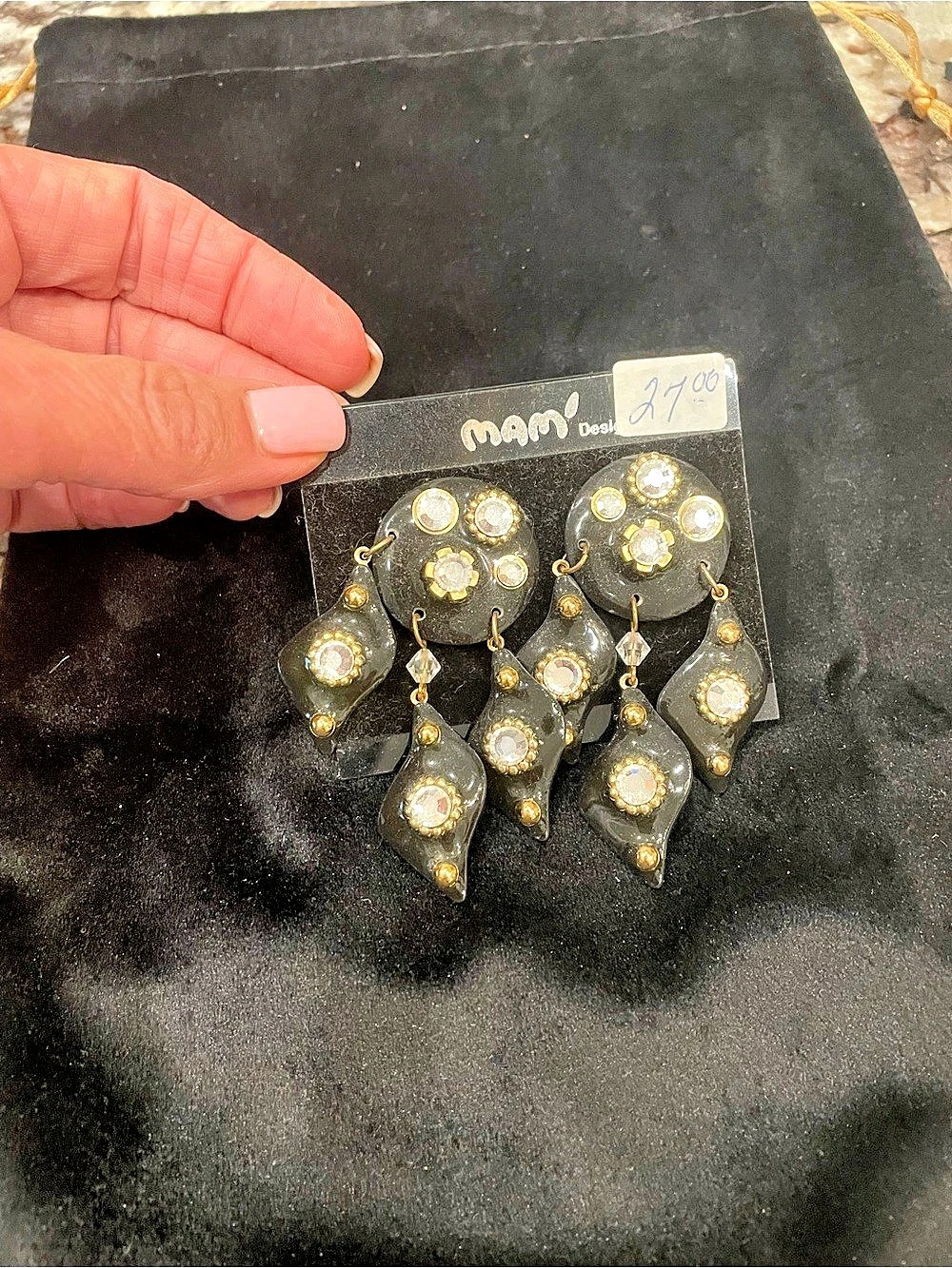 Mam’ design Dallas Texas vintage 1980’s black and gold rhinestones
